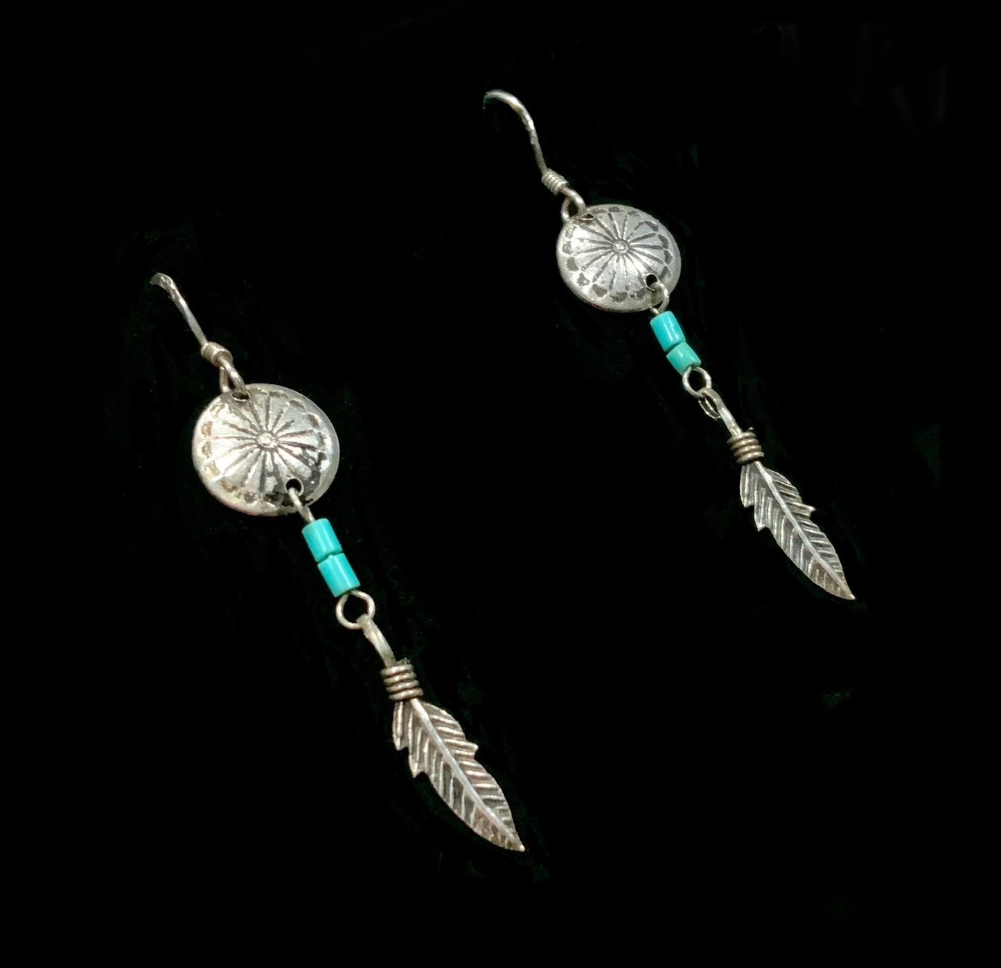 925 Sterling Silver & Turquoise Feather Dreamcatcher Earrings