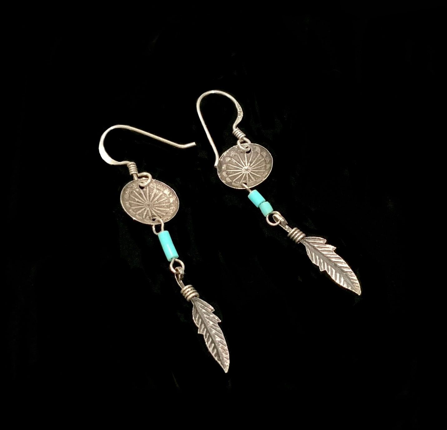 925 Sterling Silver & Turquoise Feather Dreamcatcher Earrings
