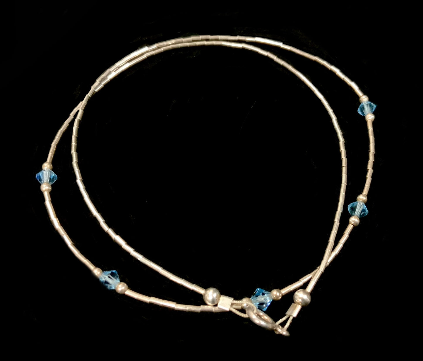 Liquid Silver Bead Necklace 925 Sterling Silver 42cm