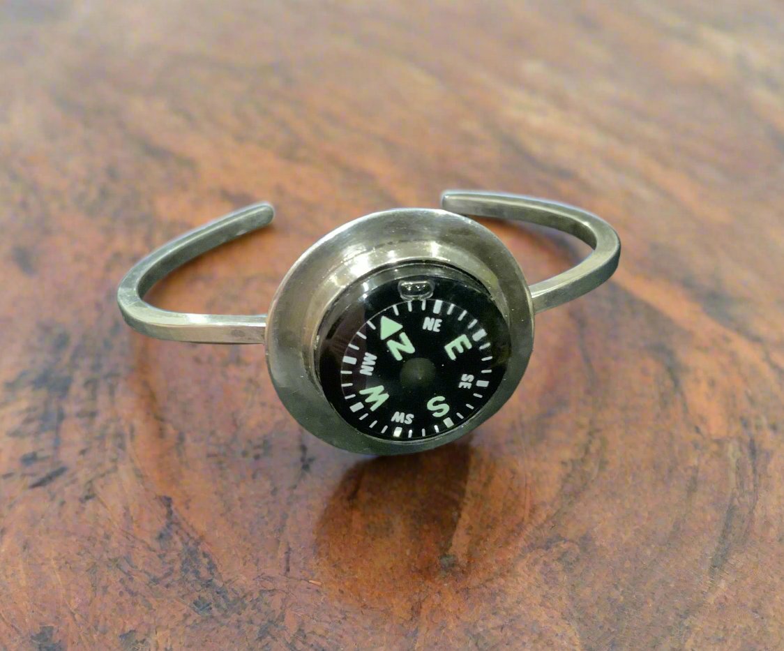 925 Sterling Silver Compass Cuff Bracelet Signed CAF