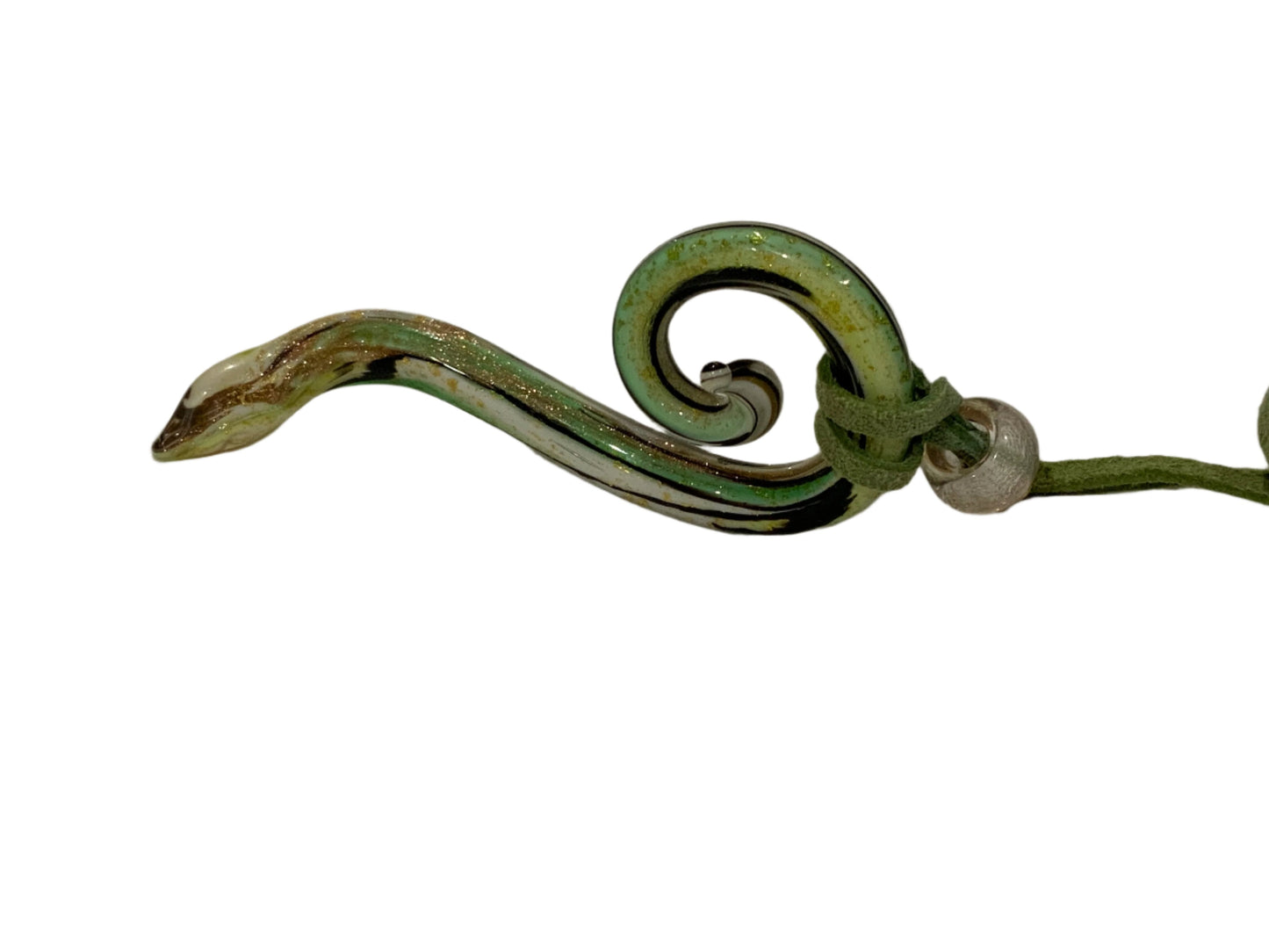 Art Glass Large 10cm Green & Gold Snake Pendant Necklace Murano Italy