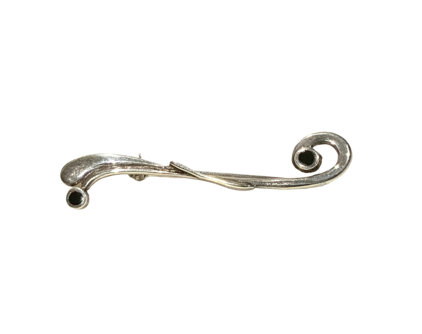 Onyx & 925 Sterling Silver Modernist Swirl Brooch