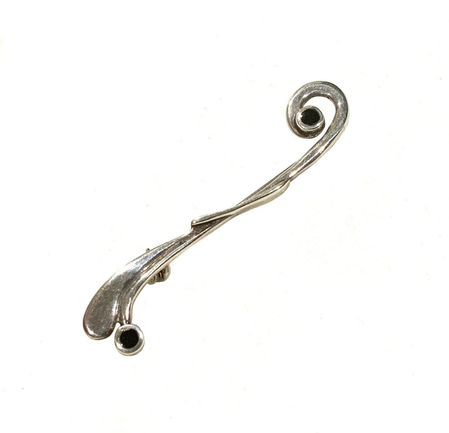 Onyx & 925 Sterling Silver Modernist Swirl Brooch
