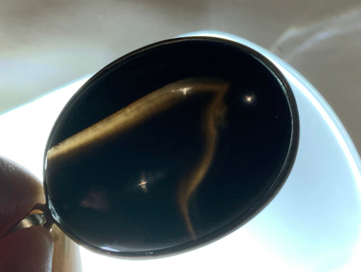 Black Obsidian Oval Pendant 925 Sterling Silver