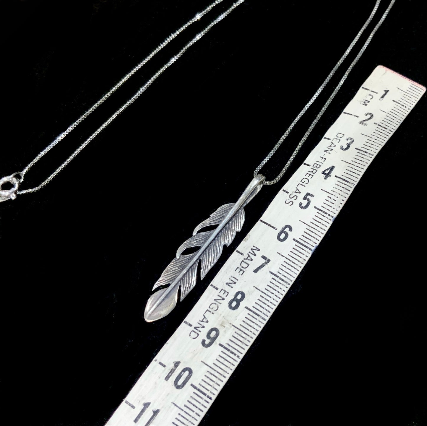 925 Sterling Silver Native American Feather Pendant Necklace 48cm