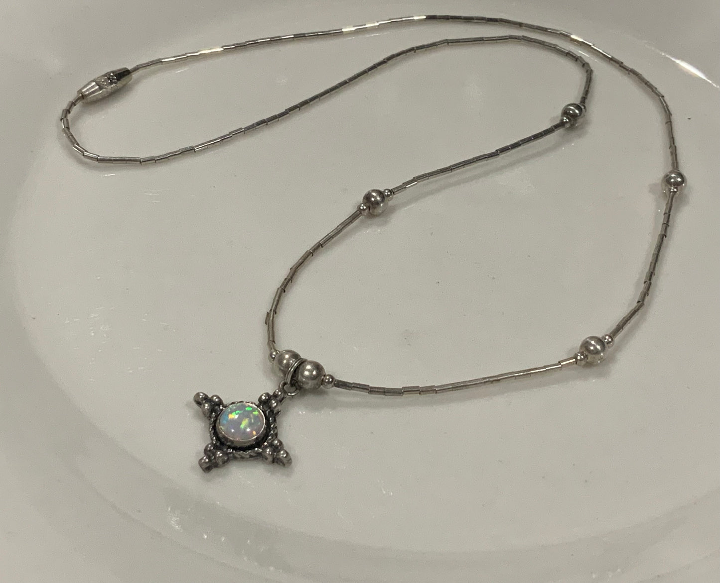 Southwestern 5 STAR 925 Sterling Silver Opal Necklace 42cm