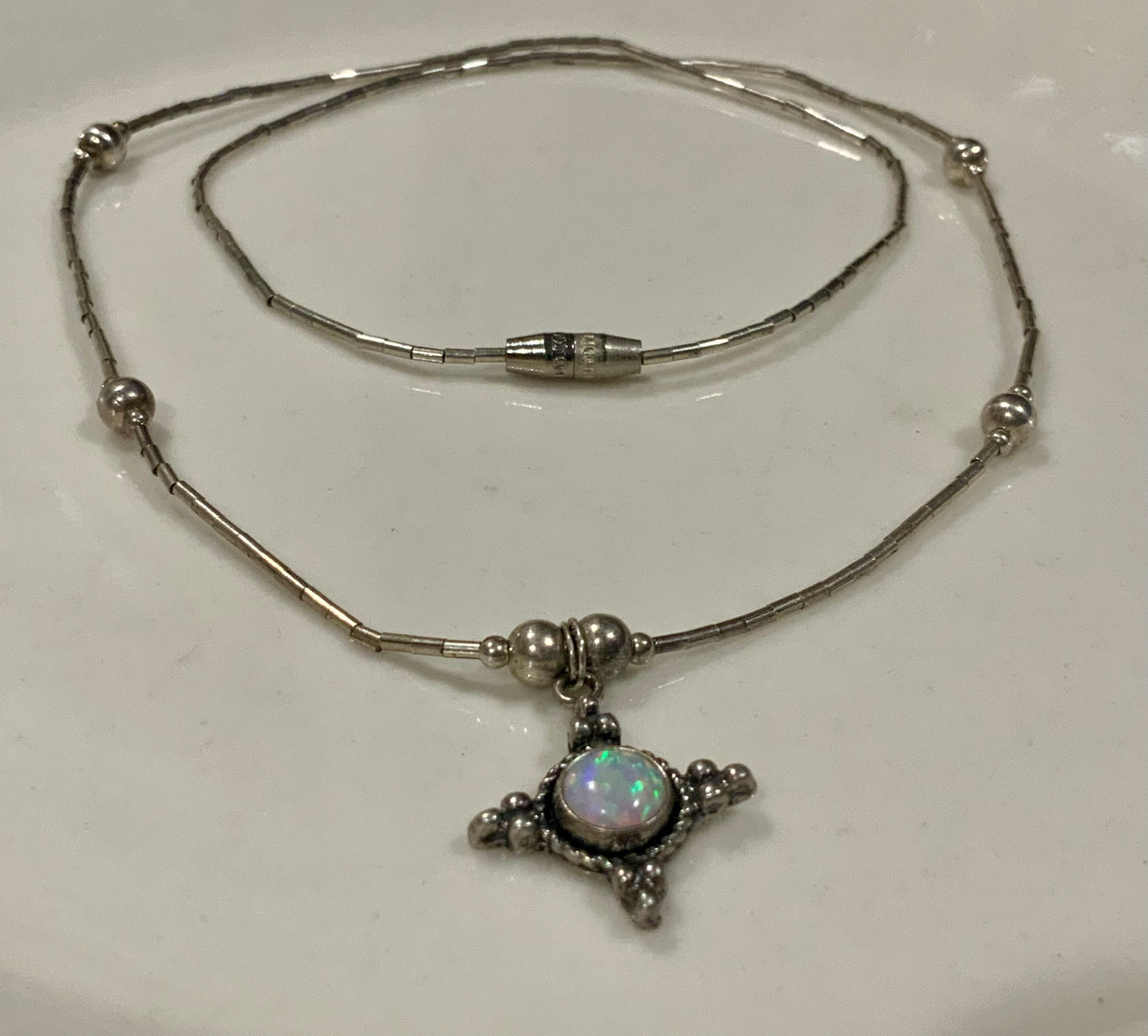 Southwestern 5 STAR 925 Sterling Silver Opal Necklace 42cm