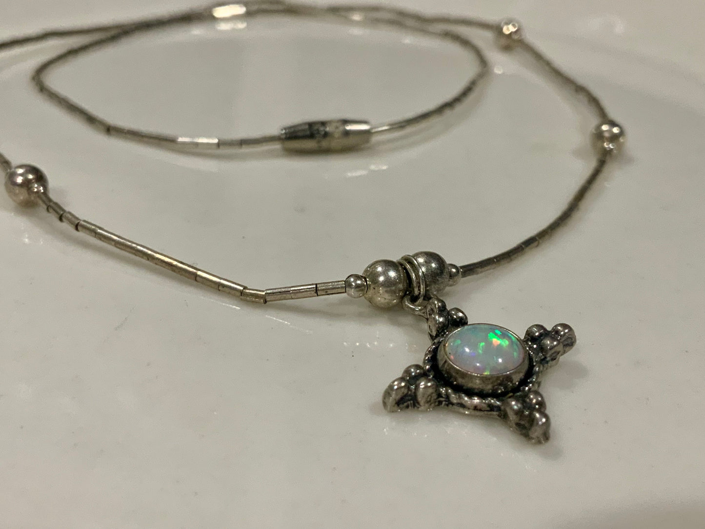 Southwestern 5 STAR 925 Sterling Silver Opal Necklace 42cm
