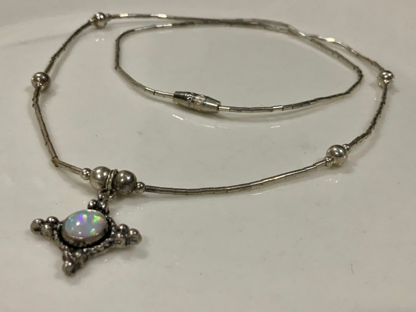 Southwestern 5 STAR 925 Sterling Silver Opal Necklace 42cm