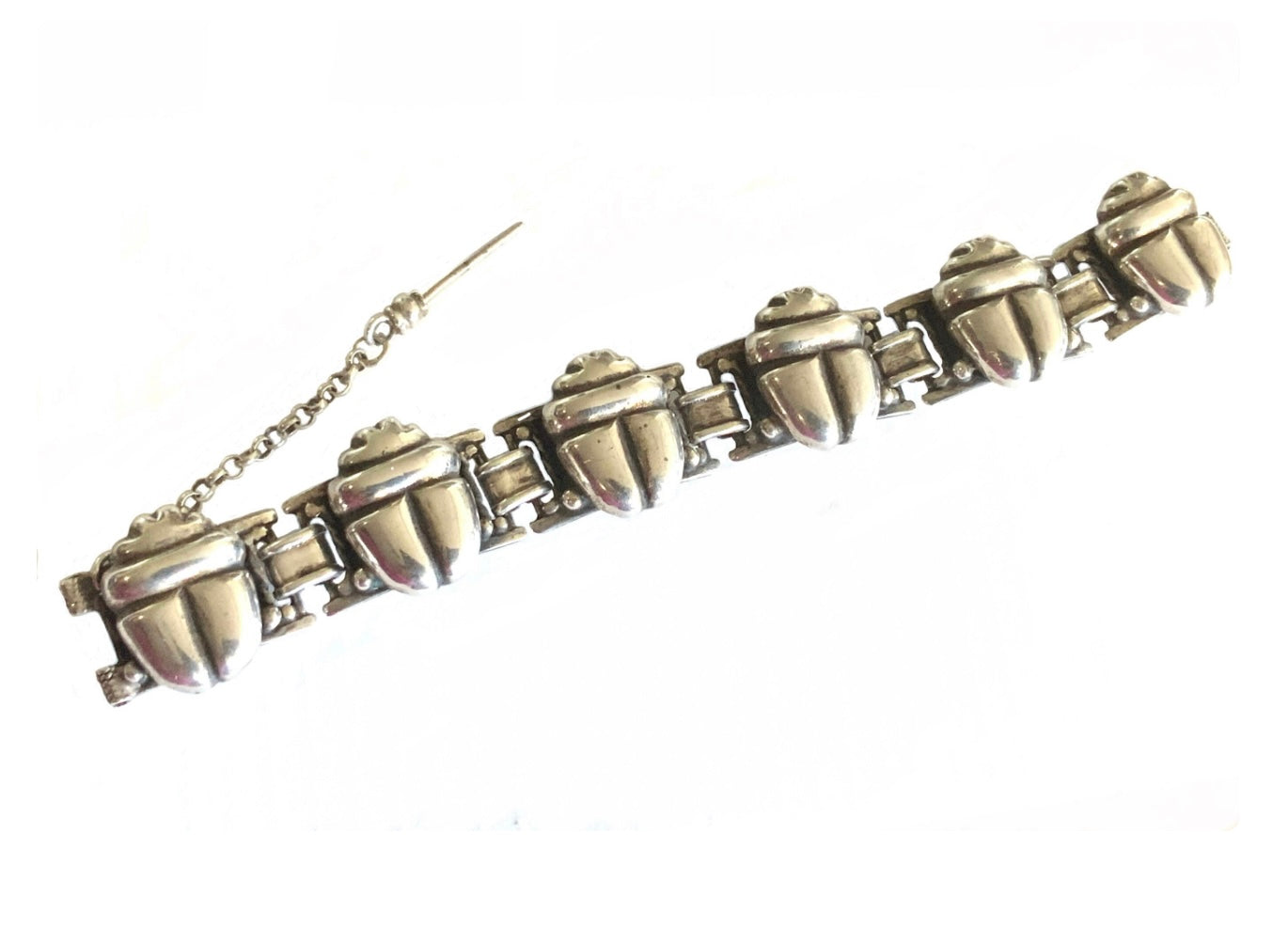 Antique Egyptian Scarab Bracelet 925 Sterling Silver