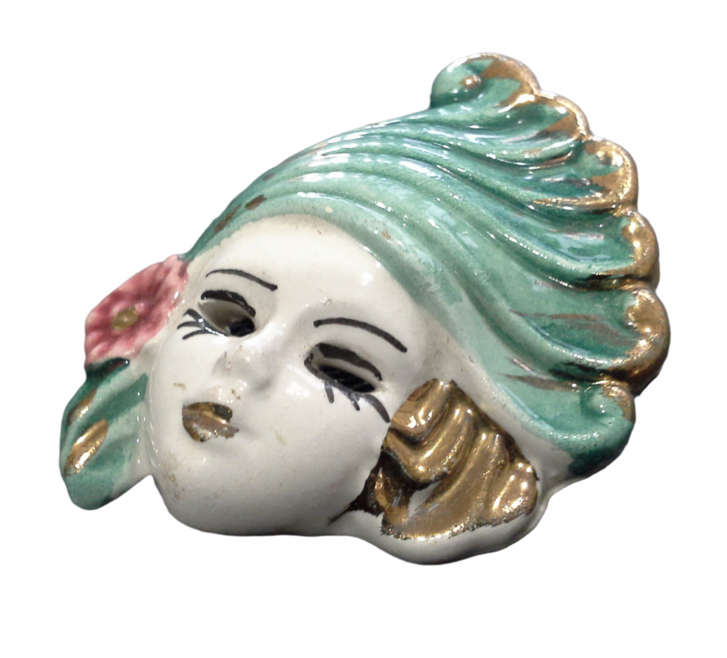 Art Deco Hand Painted Ceramic Lady Brooch