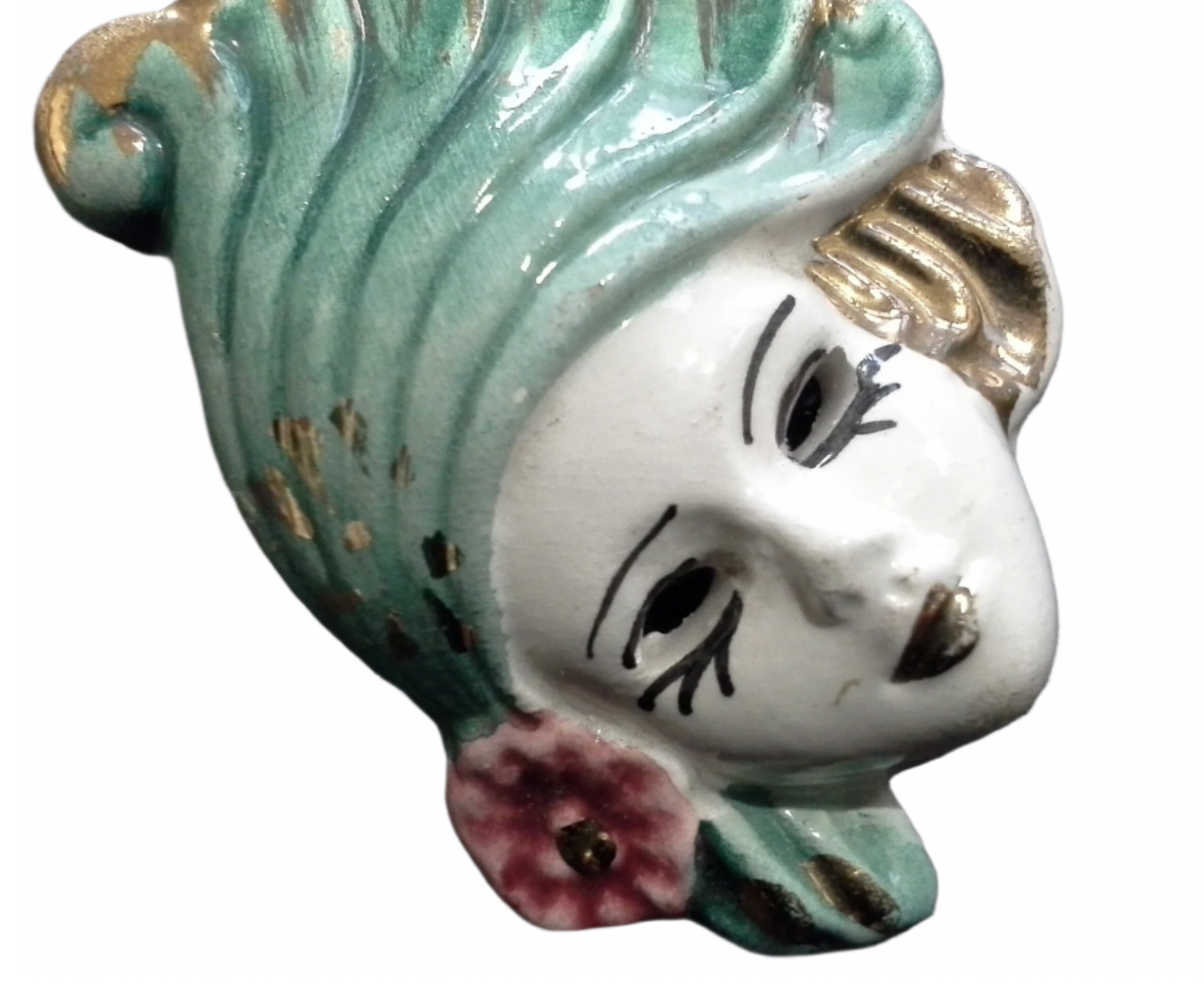 Art Deco Hand Painted Ceramic Lady Brooch