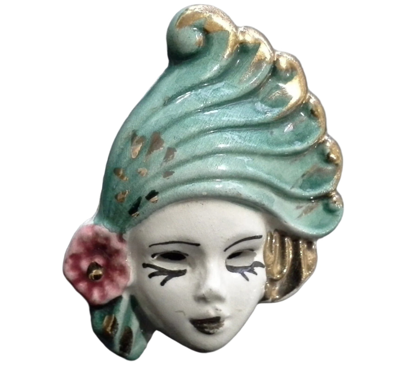 Art Deco Hand Painted Ceramic Lady Brooch