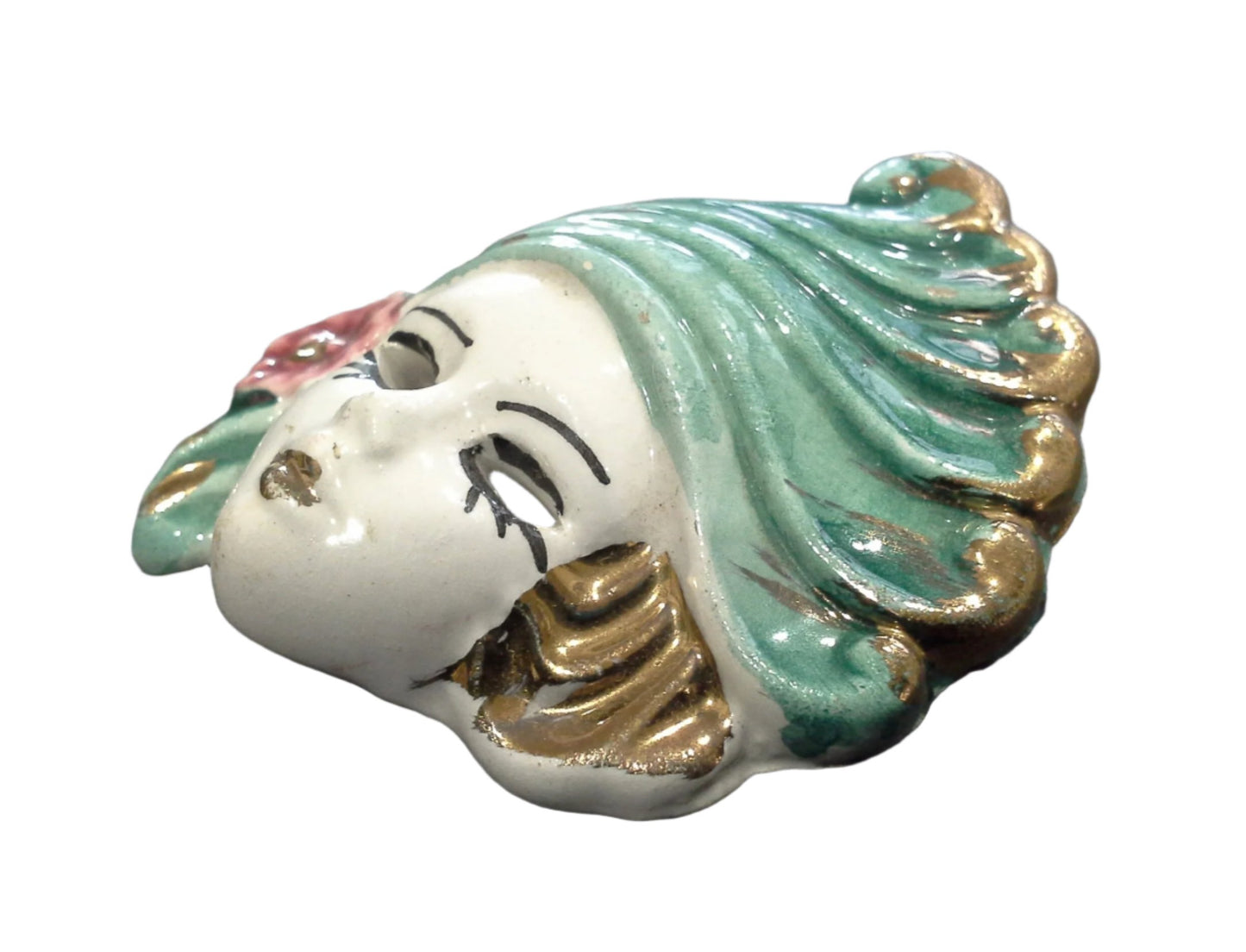 Art Deco Hand Painted Ceramic Lady Brooch