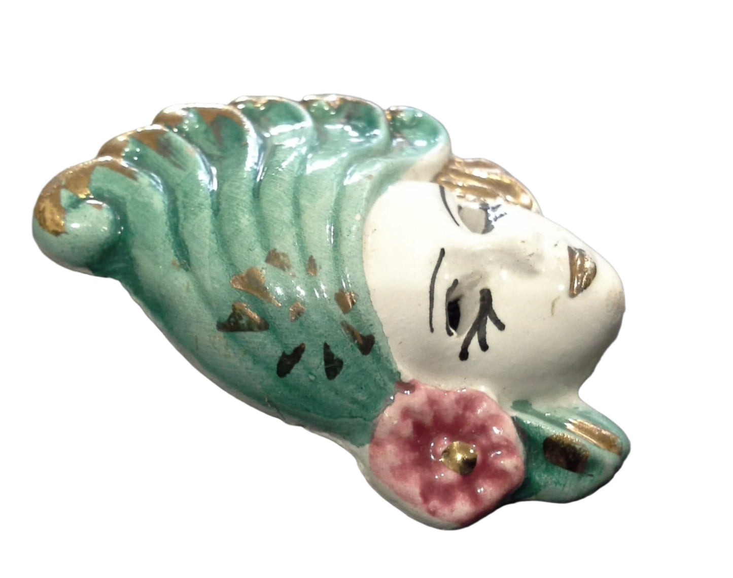 Art Deco Hand Painted Ceramic Lady Brooch