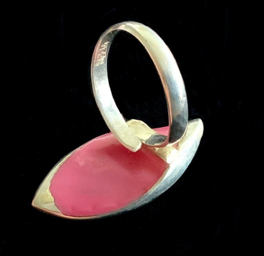 925 Sterling Silver & Pink Modernist Freeform Ring Size N 1/2 Adjustable