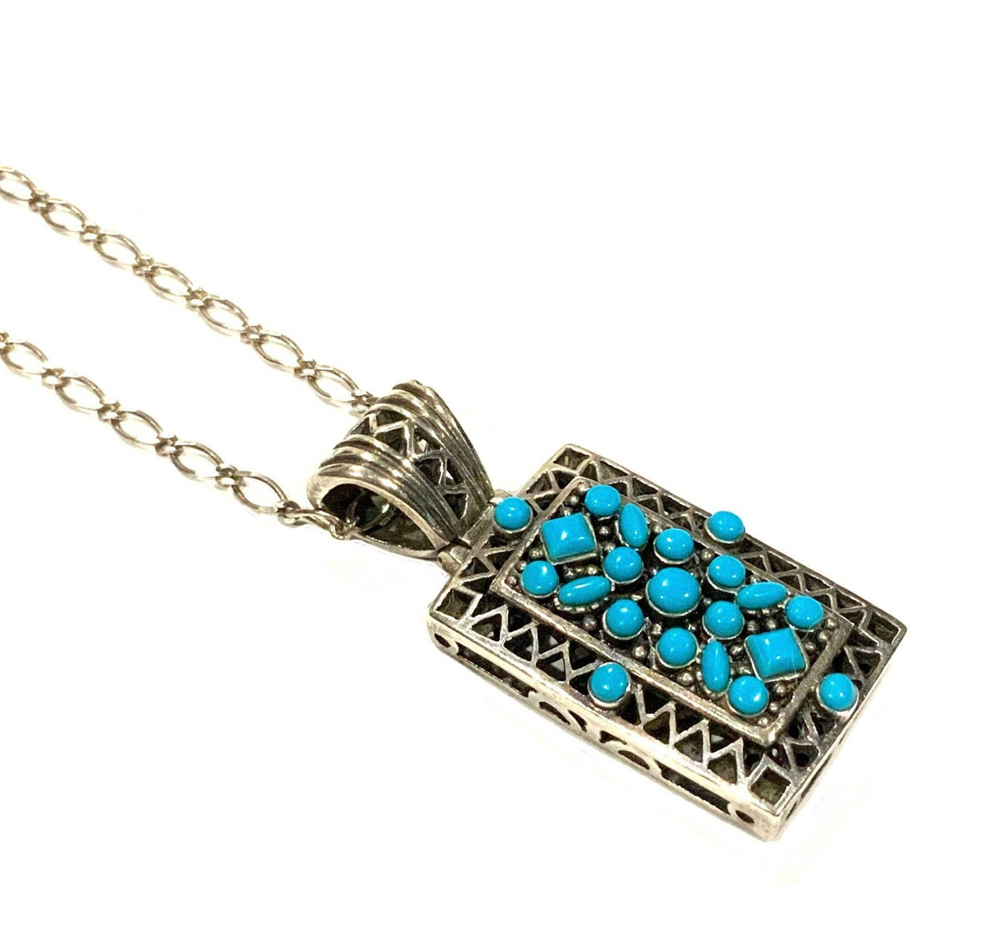 925 Sterling Silver & Turquoise Cluster Snake Eye Pendant Necklace
