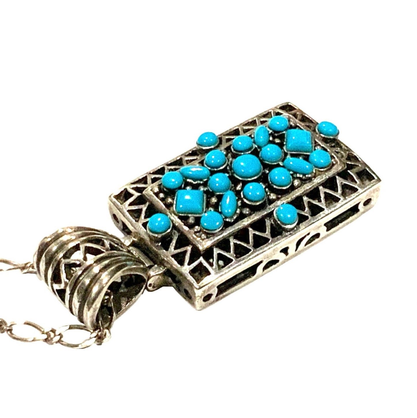 925 Sterling Silver & Turquoise Cluster Snake Eye Pendant Necklace