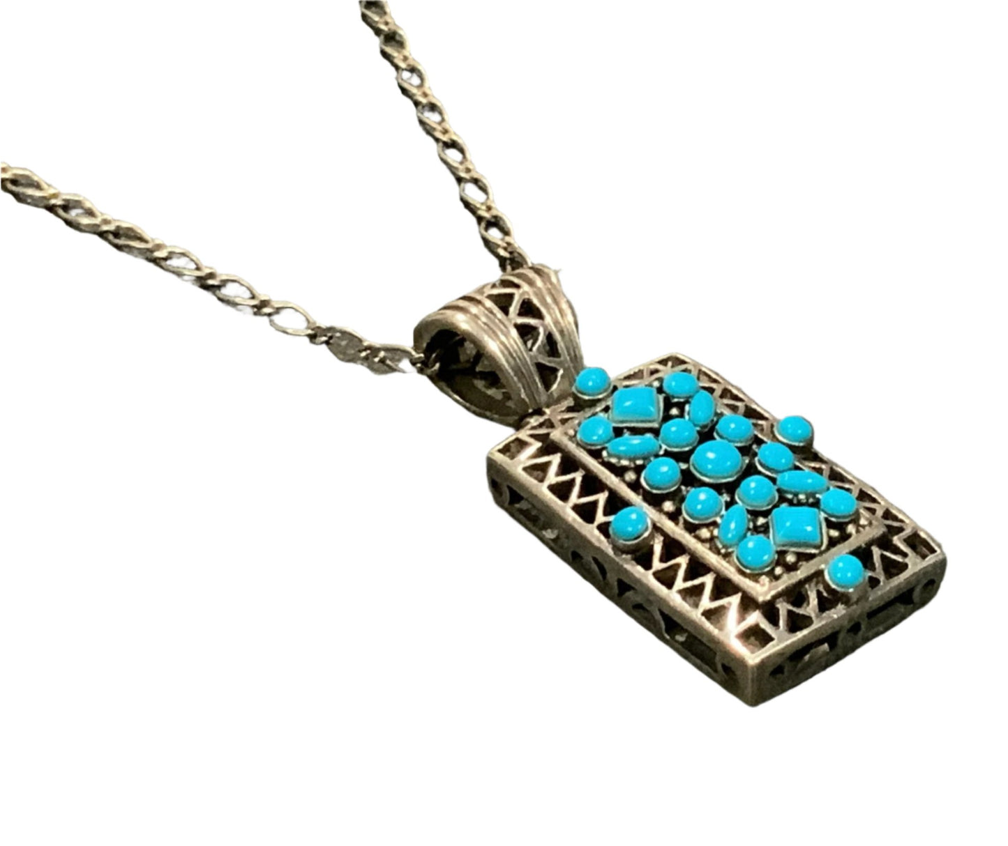 925 Sterling Silver & Turquoise Cluster Snake Eye Pendant Necklace