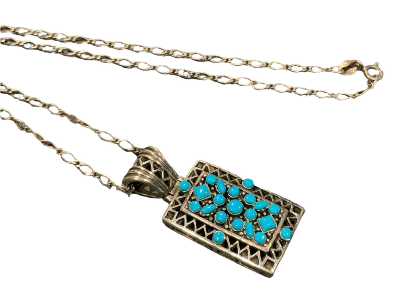 925 Sterling Silver & Turquoise Cluster Snake Eye Pendant Necklace