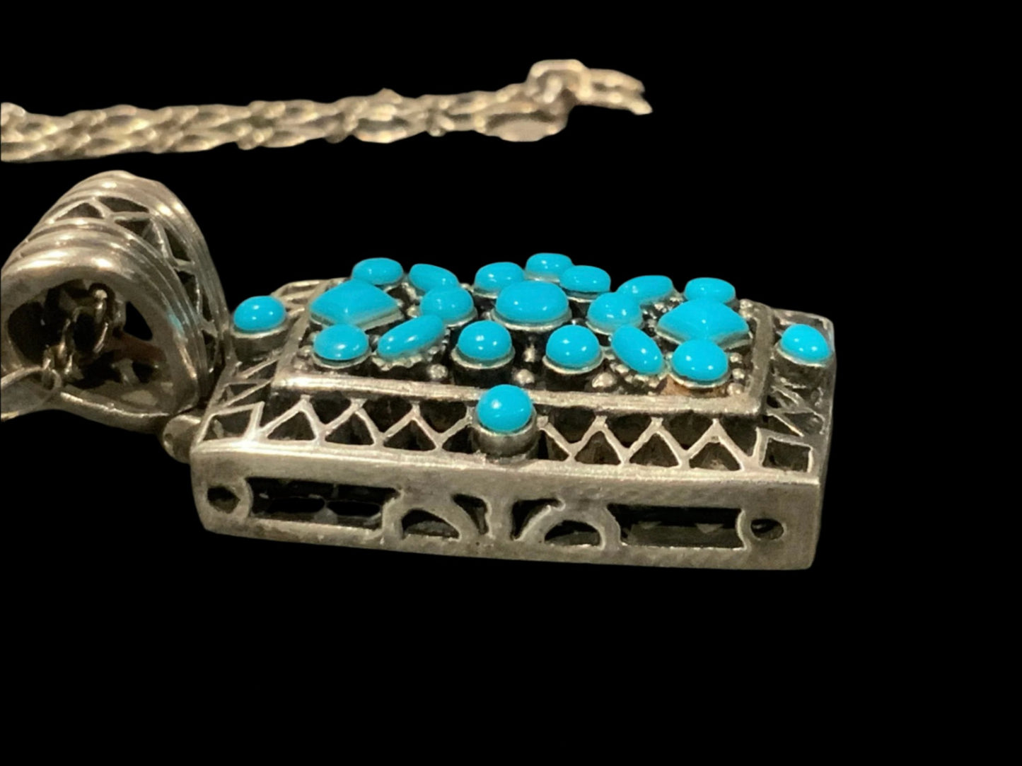 925 Sterling Silver & Turquoise Cluster Snake Eye Pendant Necklace