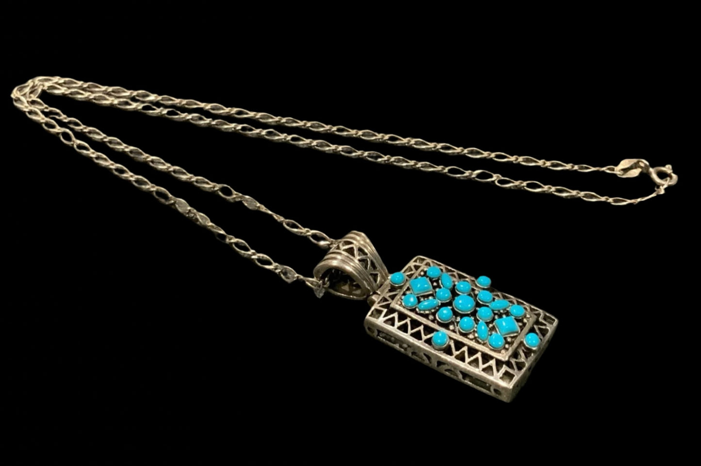 925 Sterling Silver & Turquoise Cluster Snake Eye Pendant Necklace