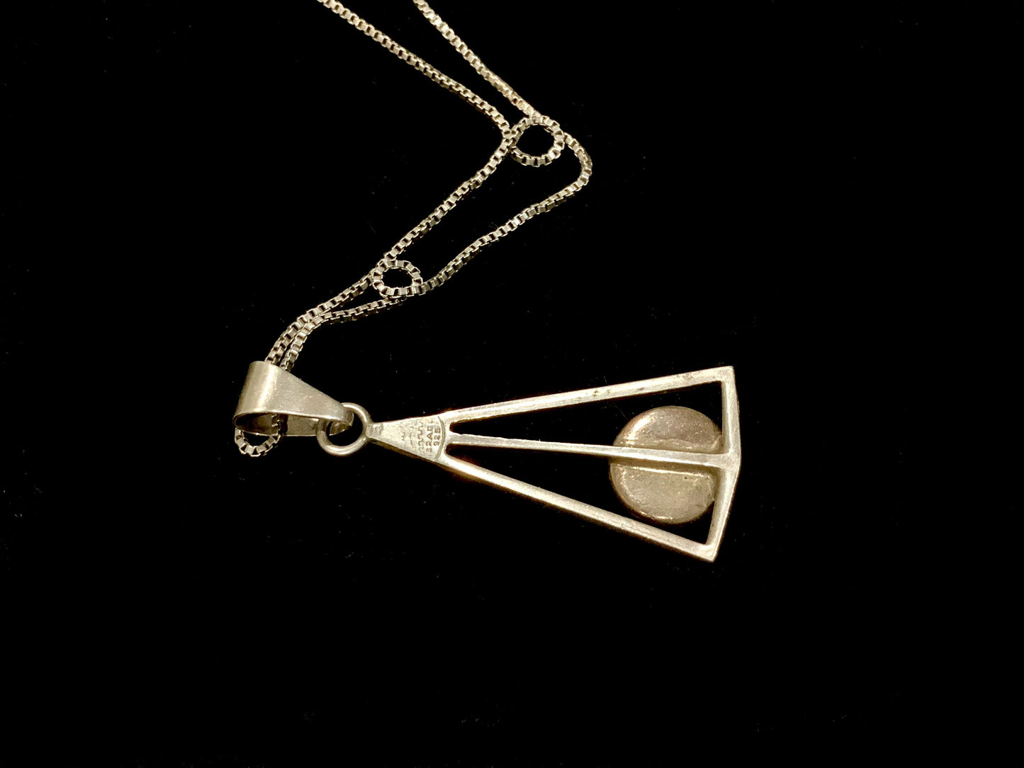925 Sterling Silver & Tigers Eye Pendant Necklace Modernist Israel