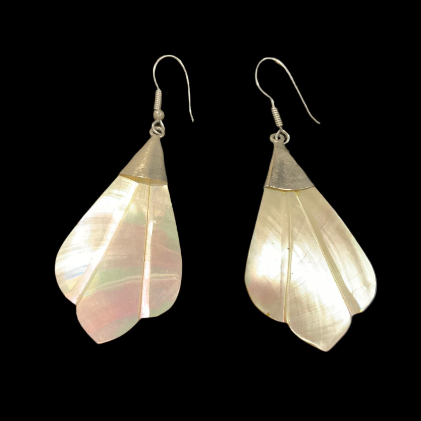 Fan Shape Mother of Pearl Dangle Earrings 7cm