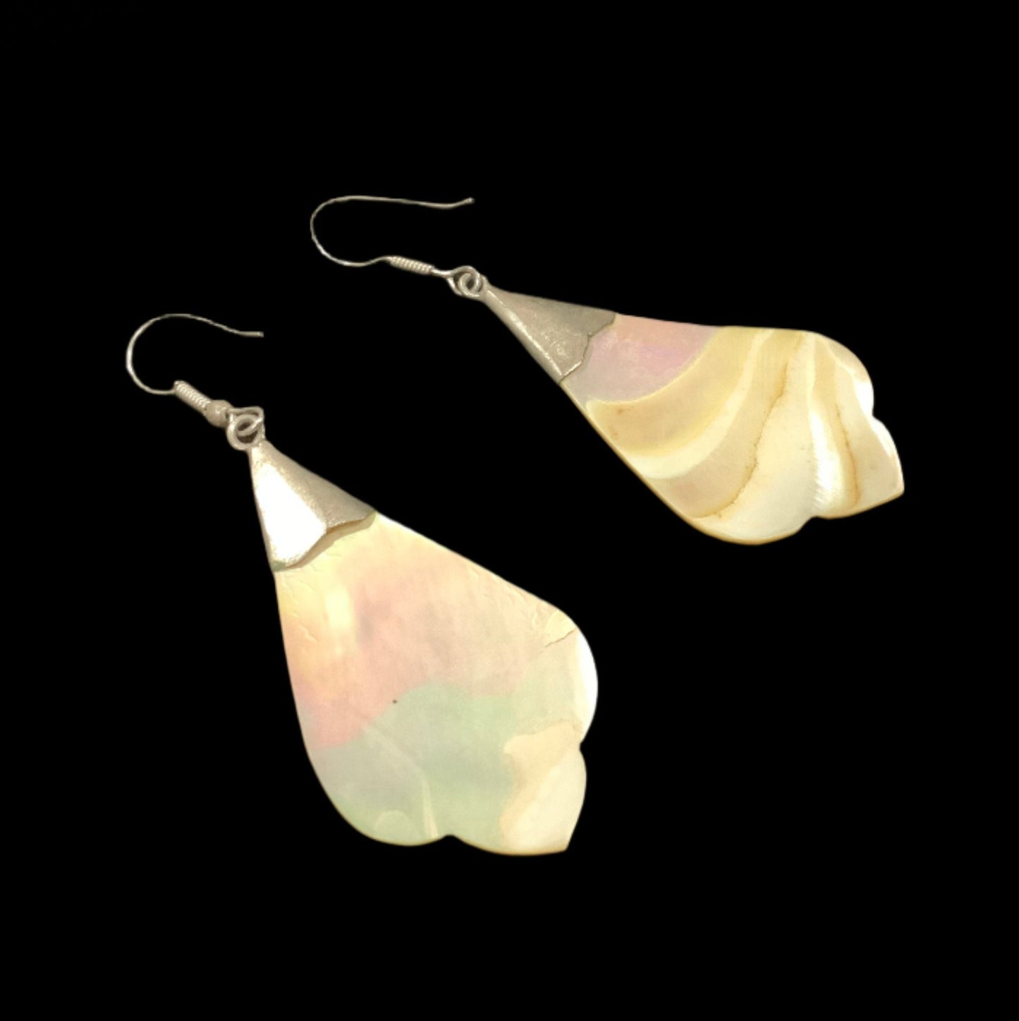 Fan Shape Mother of Pearl Dangle Earrings 7cm