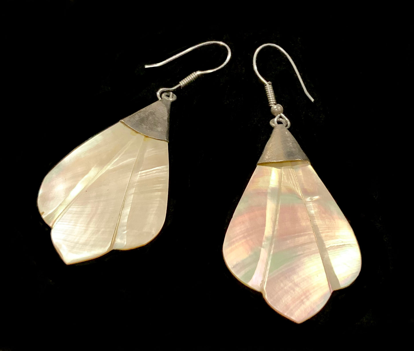 Fan Shape Mother of Pearl Dangle Earrings 7cm