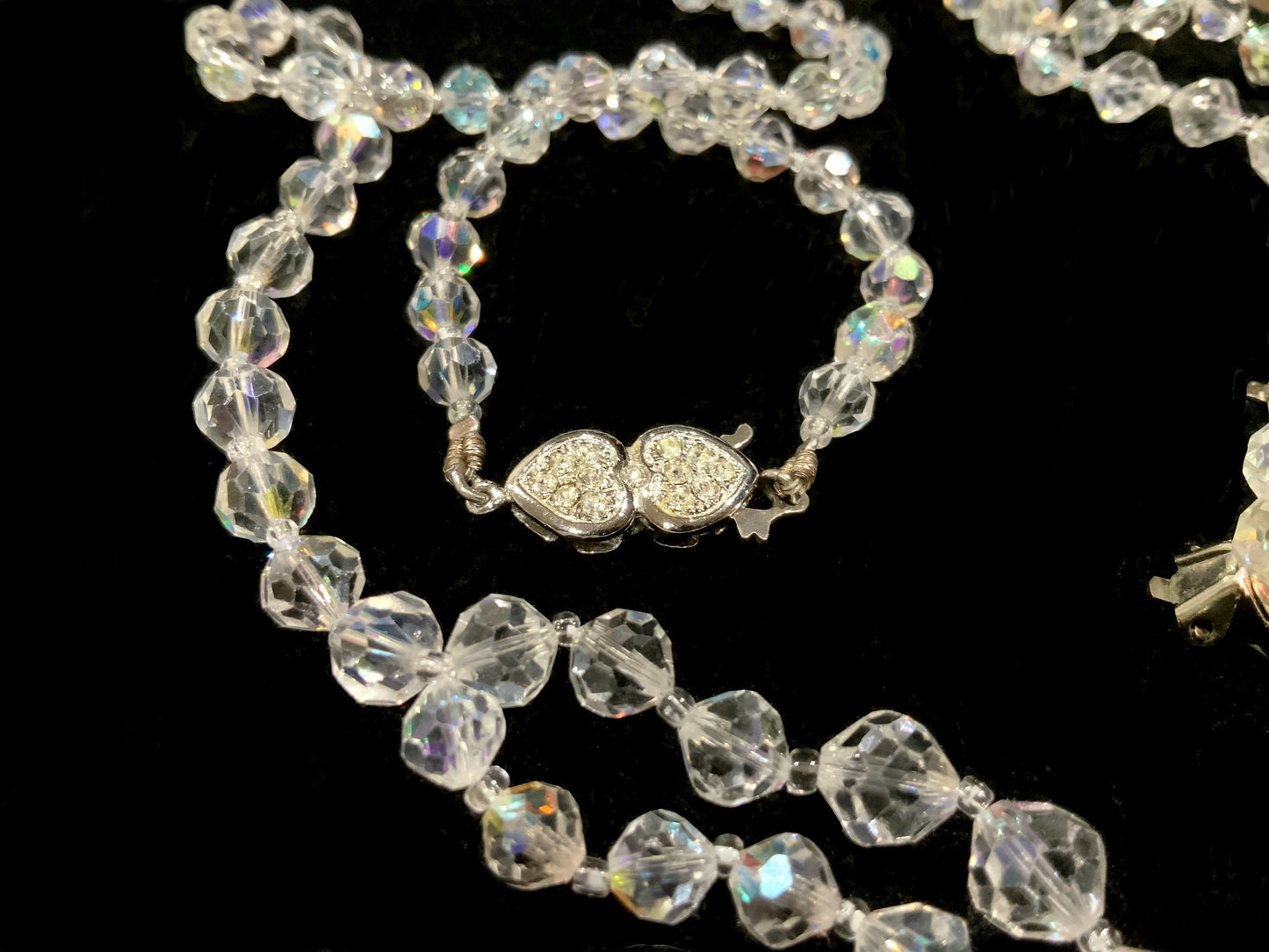 AB Crystal Necklace Opera Length & Clip Earrings