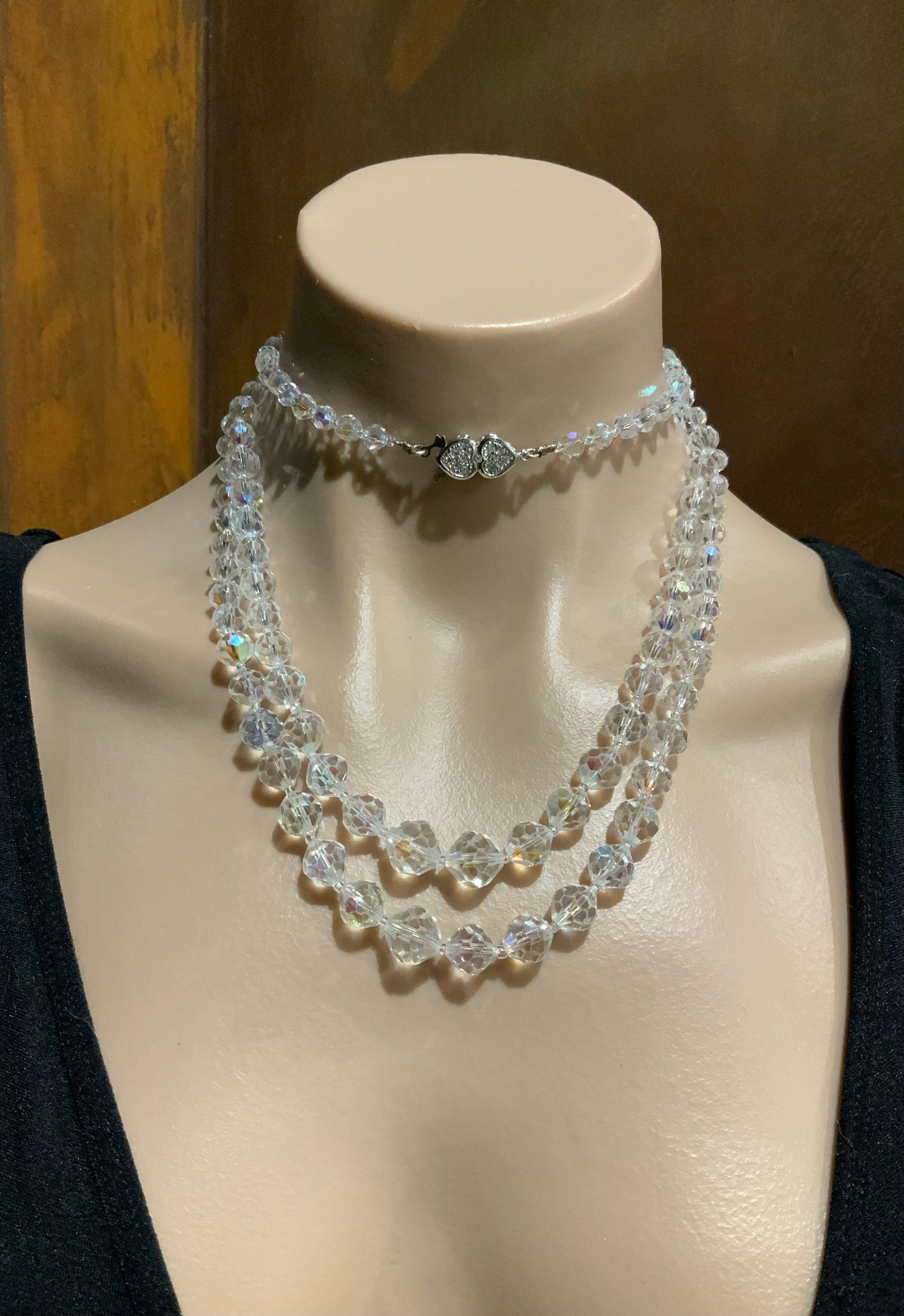 AB Crystal Necklace Opera Length & Clip Earrings