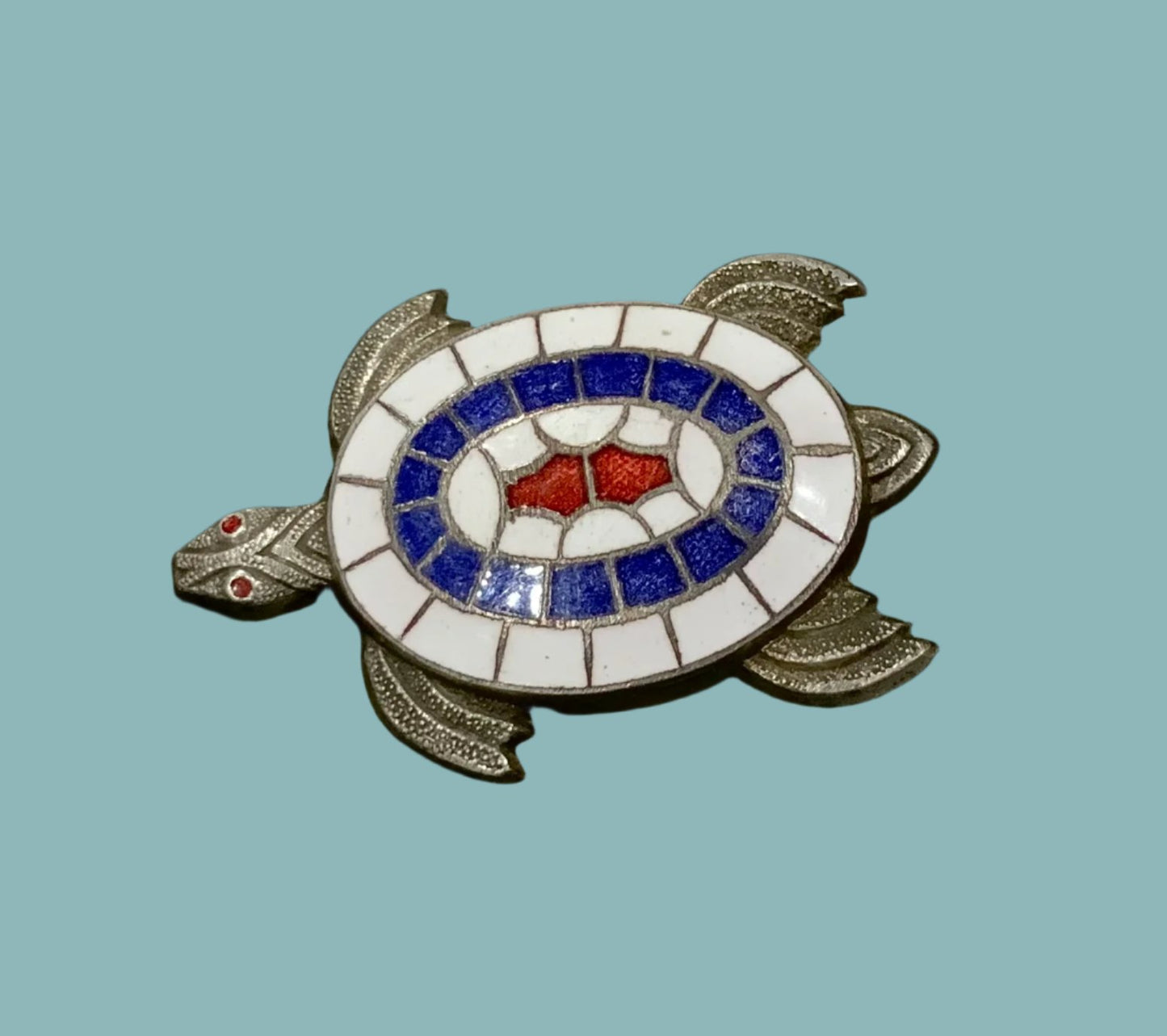 Art Deco Enamel Silver Pewter Turtle Brooch