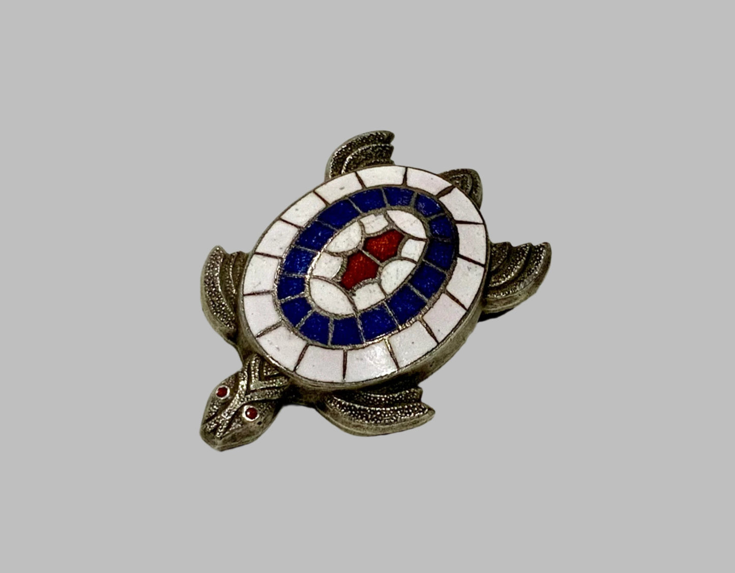 Art Deco Enamel Silver Pewter Turtle Brooch
