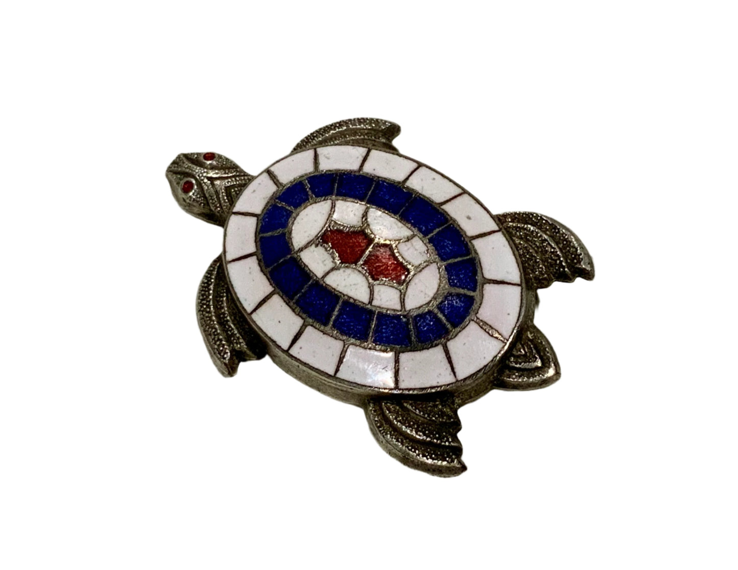 Art Deco Enamel Silver Pewter Turtle Brooch