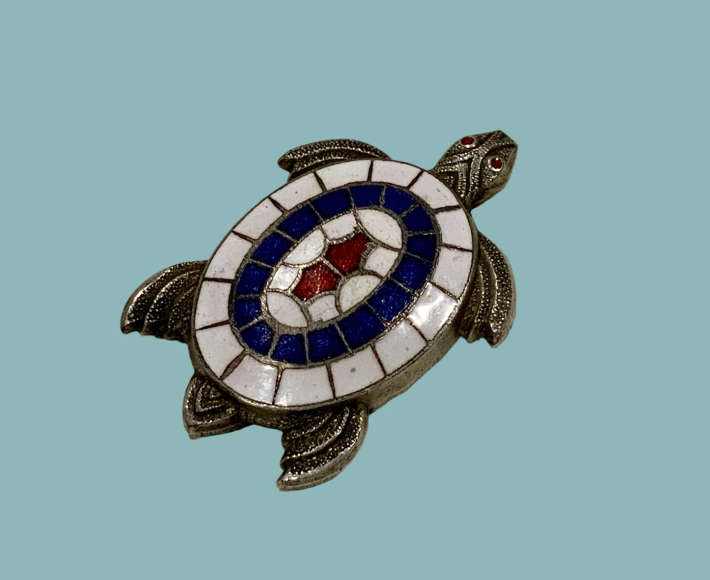 Art Deco Enamel Silver Pewter Turtle Brooch