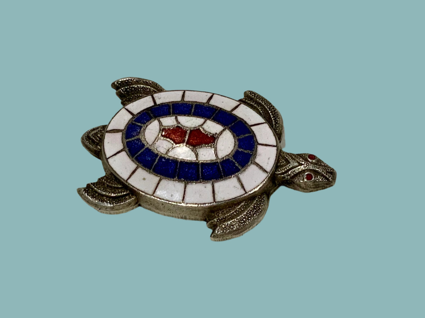 Art Deco Enamel Silver Pewter Turtle Brooch