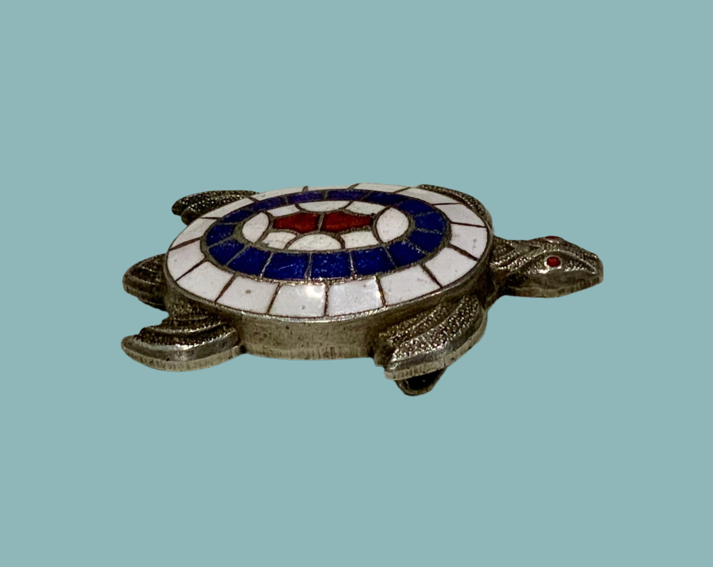 Art Deco Enamel Silver Pewter Turtle Brooch