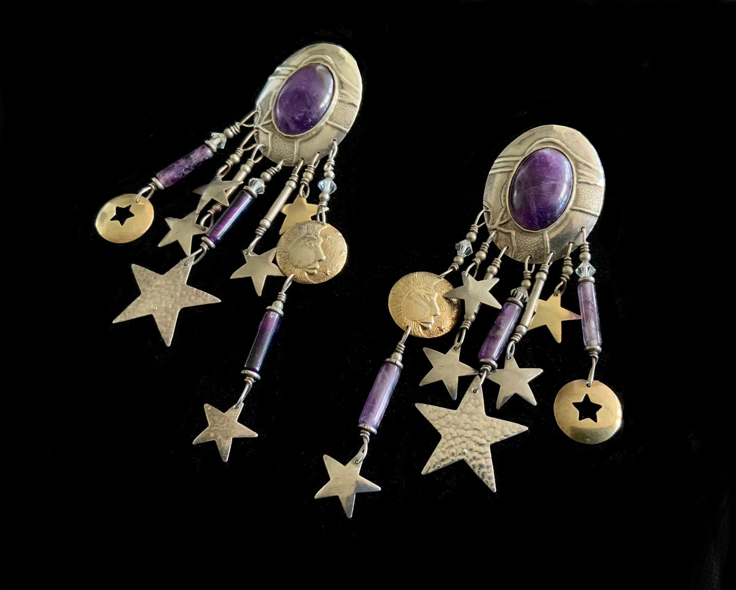 925 Sterling Silver TABRA Stars & Man in The Moon Dangle Earrings