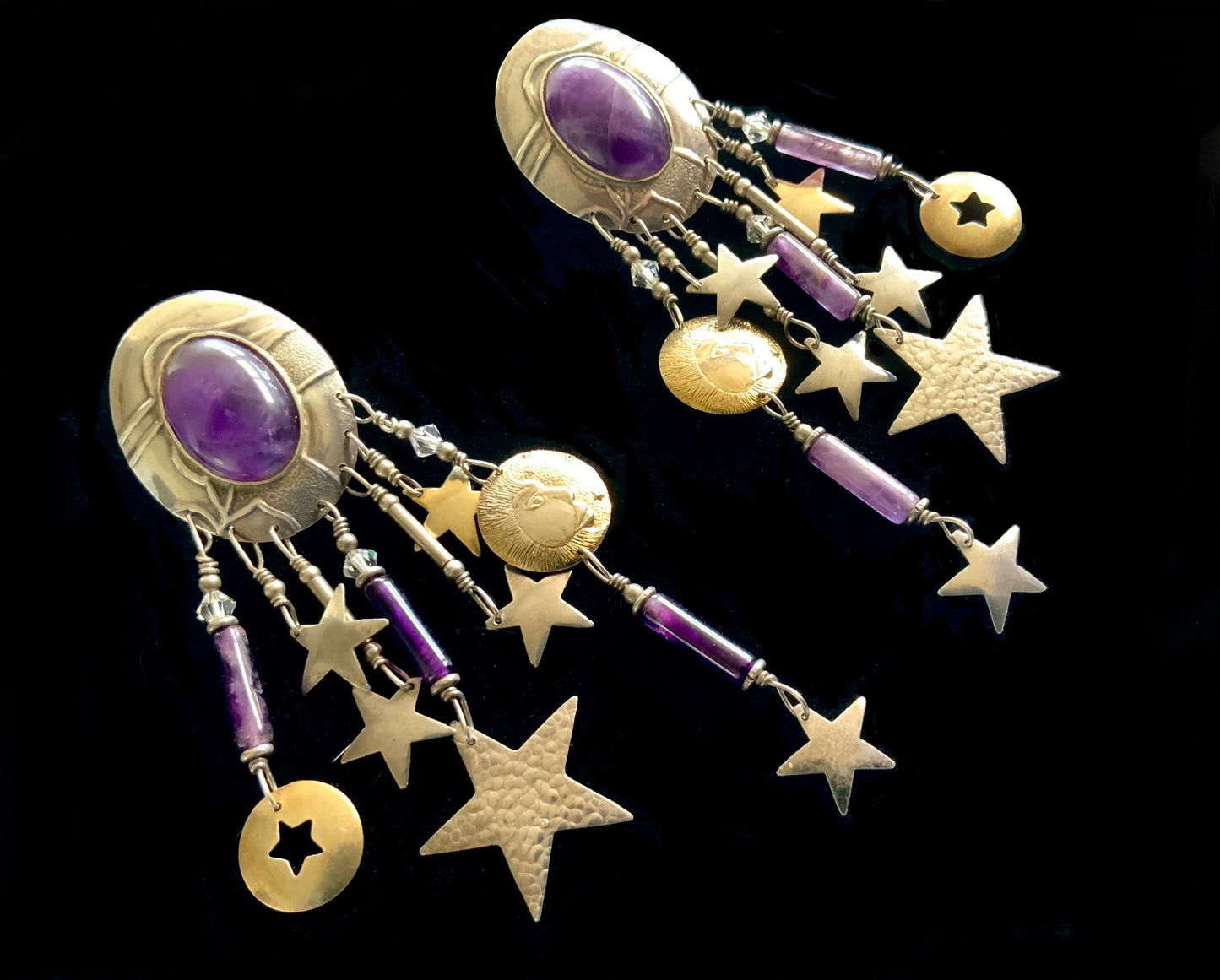 925 Sterling Silver TABRA Stars & Man in The Moon Dangle Earrings