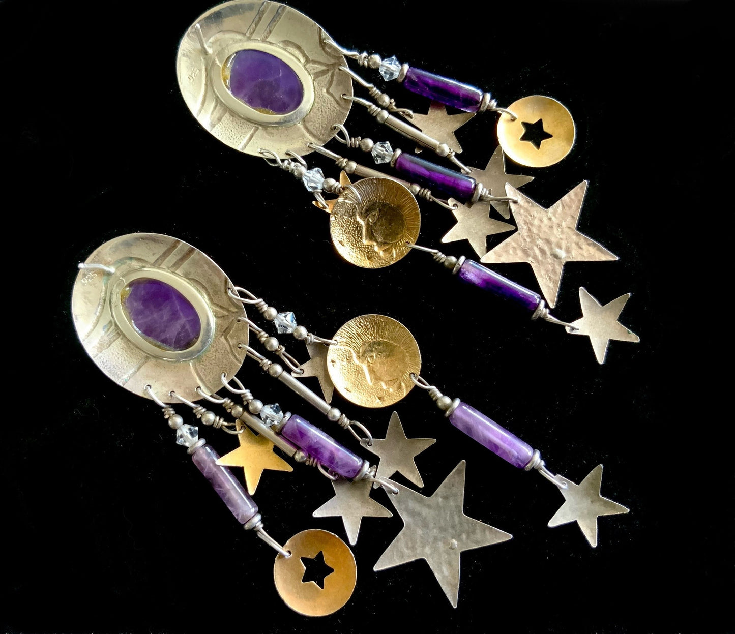 925 Sterling Silver TABRA Stars & Man in The Moon Dangle Earrings