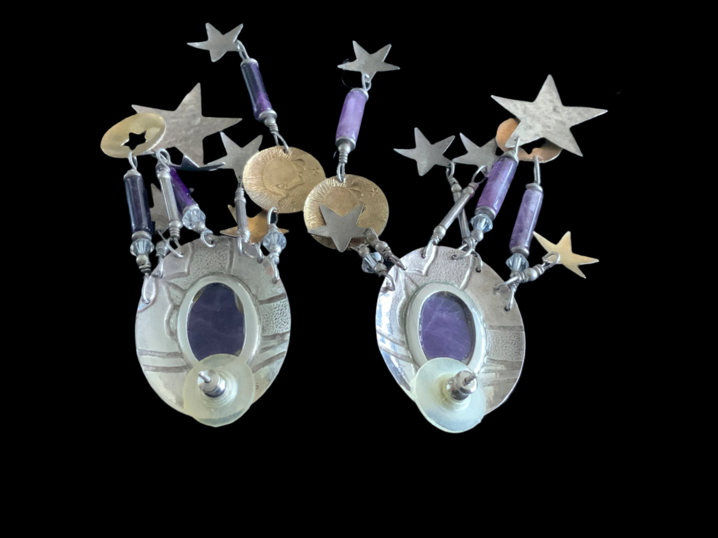 925 Sterling Silver TABRA Stars & Man in The Moon Dangle Earrings