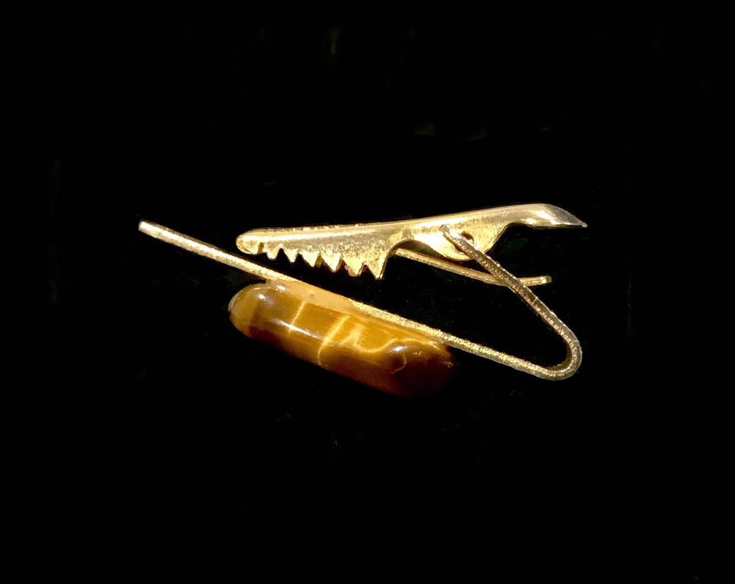 Gold Tone & Tigers Eye Tie Clip 70s Retro