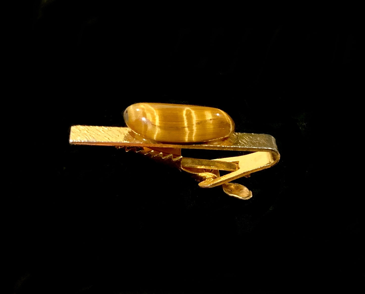 Gold Tone & Tigers Eye Tie Clip 70s Retro
