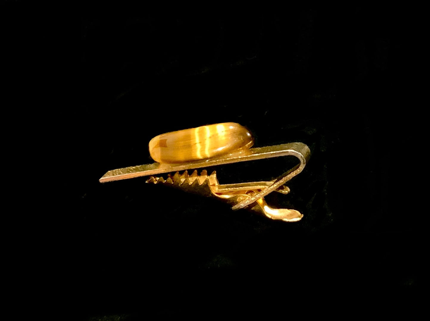 Gold Tone & Tigers Eye Tie Clip 70s Retro