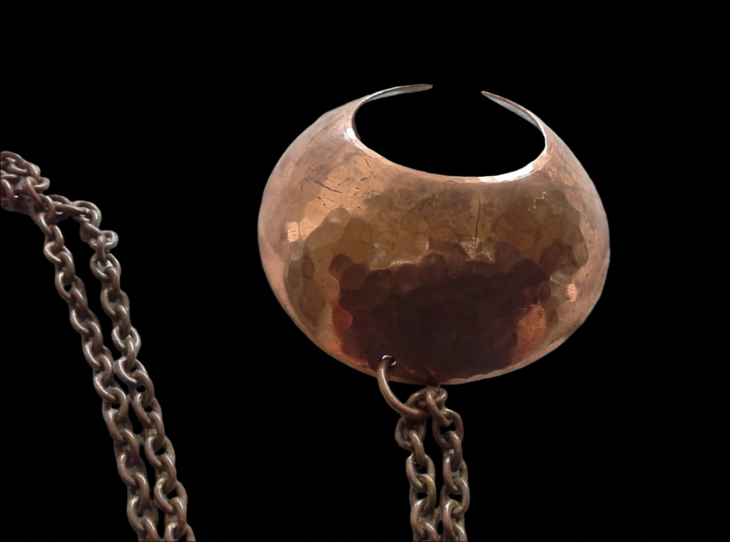 Brutalist Hammered Copper Moon Pendant Necklace