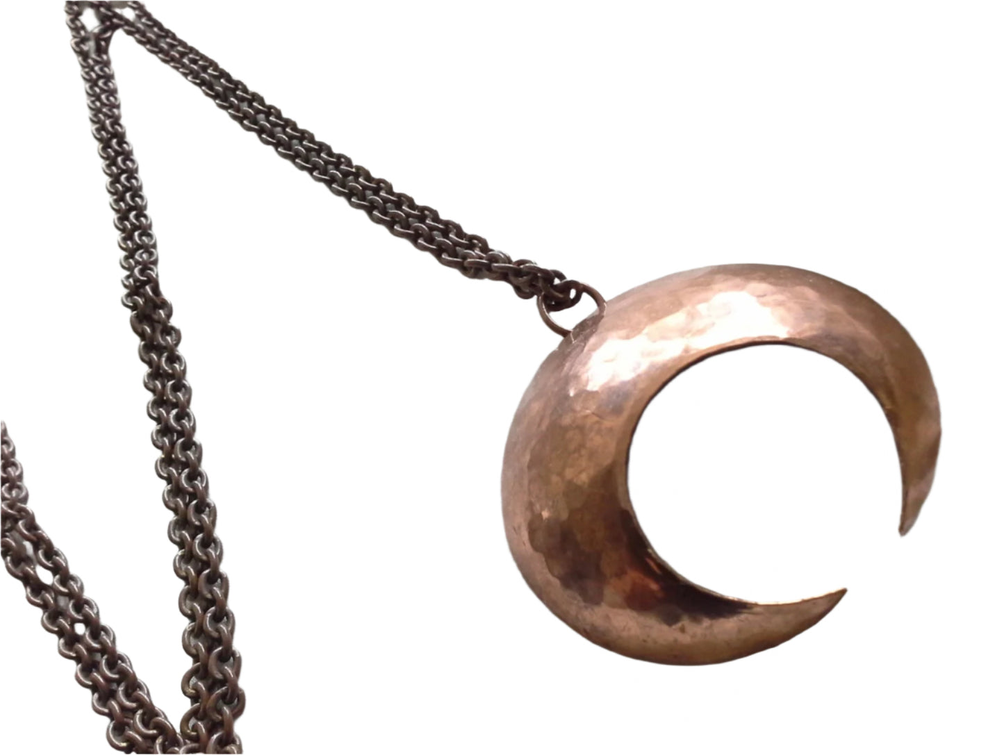 Brutalist Hammered Copper Moon Pendant Necklace
