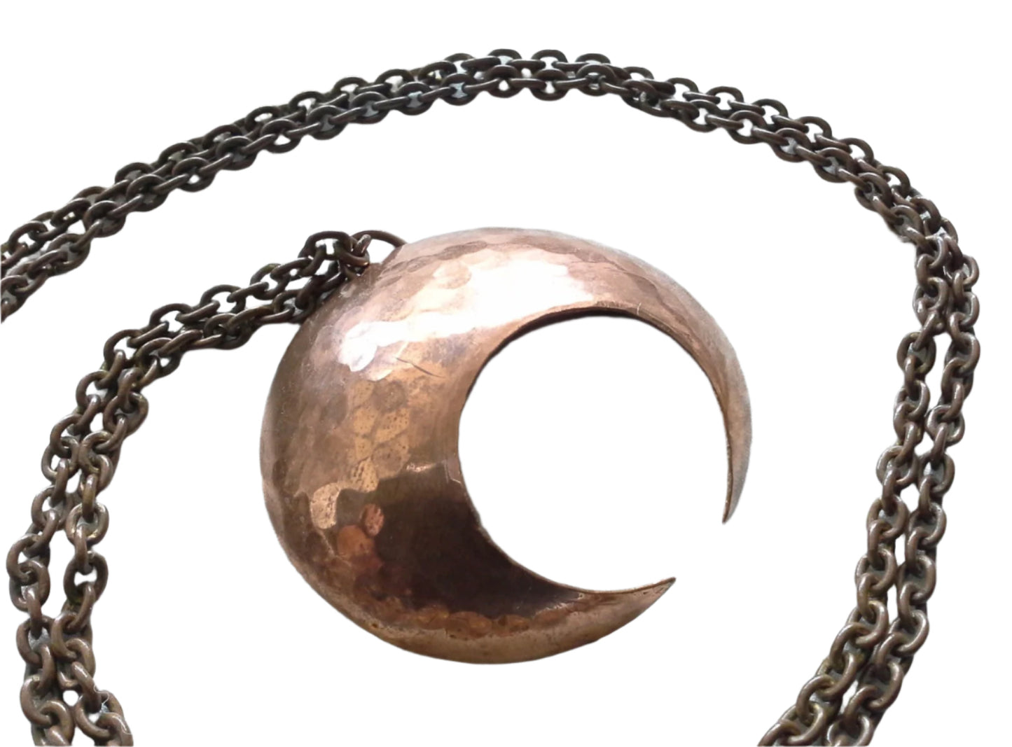 Brutalist Hammered Copper Moon Pendant Necklace
