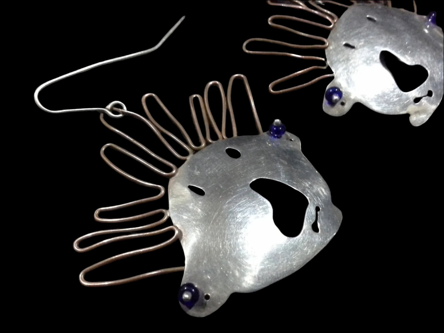 Artisan Modernist Brutalist Silver & Copper Dangle Face Earrings