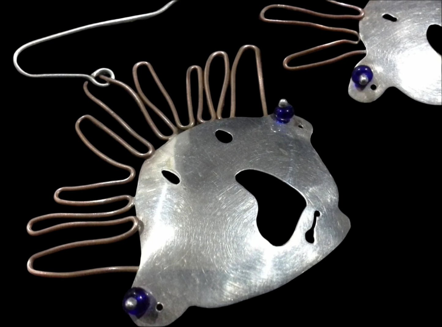 Artisan Modernist Brutalist Silver & Copper Dangle Face Earrings